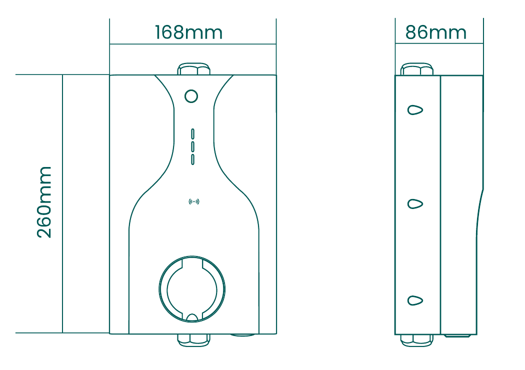 NORA Technical Drawing 260x168x86mm